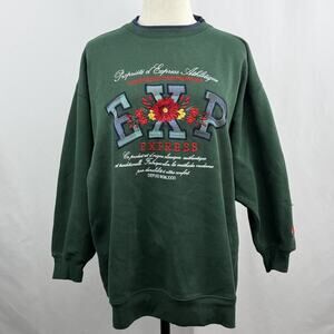 Vintage Express Athletique Floral Embroidered Sweatshirt Green Crewneck XS